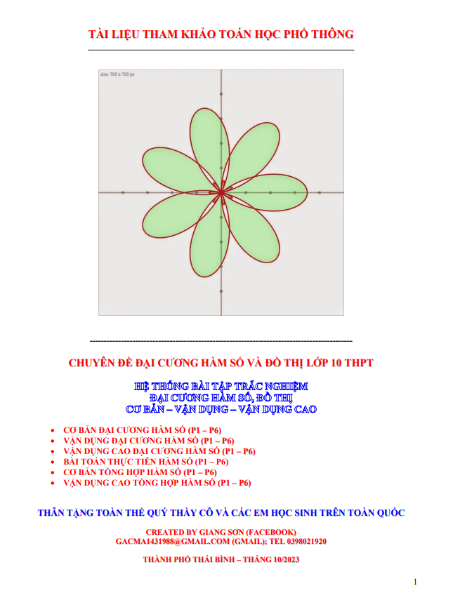 hệ thống bài tập trắc nghiệm đại cương hàm số, đồ thị toán 10 cơ bản – vd – vdc