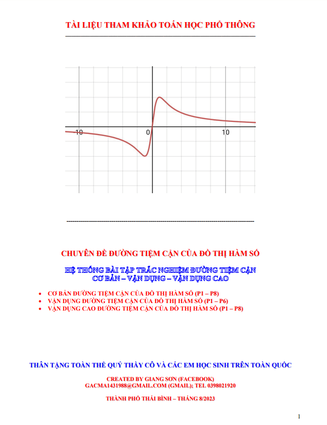 hệ thống bài tập trắc nghiệm đường tiệm cận cơ bản – vận dụng – vận dụng cao