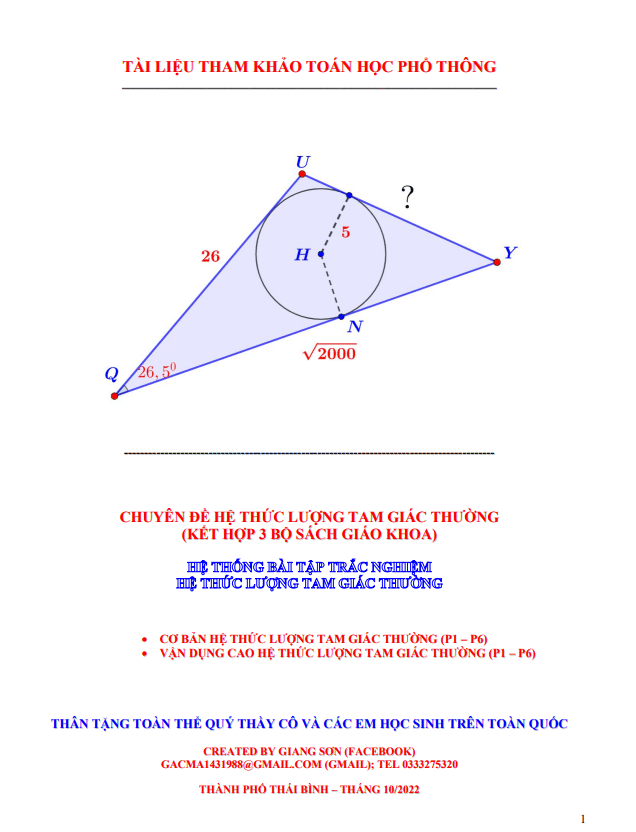 hệ thống bài tập trắc nghiệm hệ thức lượng tam giác thường