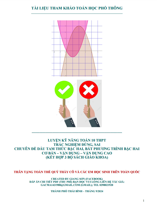 luyện kỹ năng trắc nghiệm đúng – sai dấu tam thức bậc hai, bất phương trình bậc hai