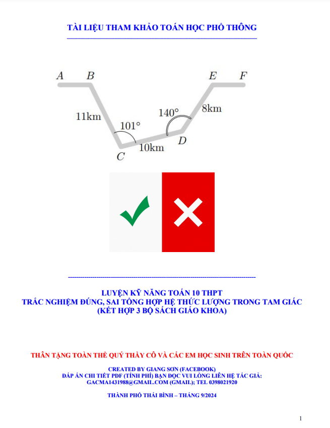 luyện kỹ năng trắc nghiệm đúng, sai tổng hợp hệ thức lượng trong tam giác