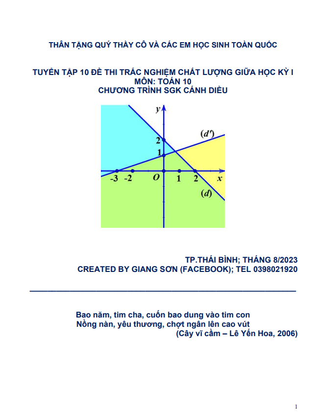 tuyển tập 10 đề thi trắc nghiệm giữa học kỳ 1 môn toán 10 cánh diều