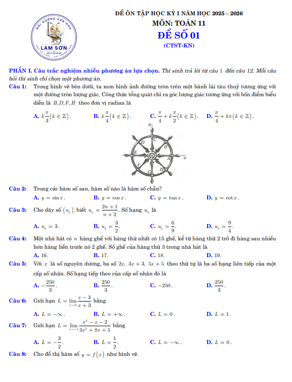 05 đề ôn tập cuối kỳ 1 toán 11 năm học 2025 – 2026 cấu trúc 3-2-2-3