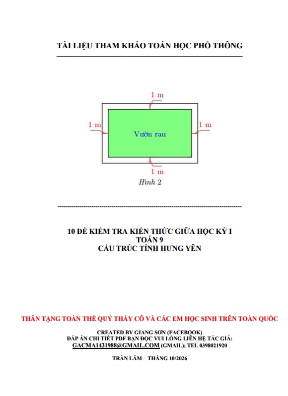 10 đề kiểm tra giữa học kỳ 1 toán 9 theo cấu trúc đề thi sở gd&đt hưng yên