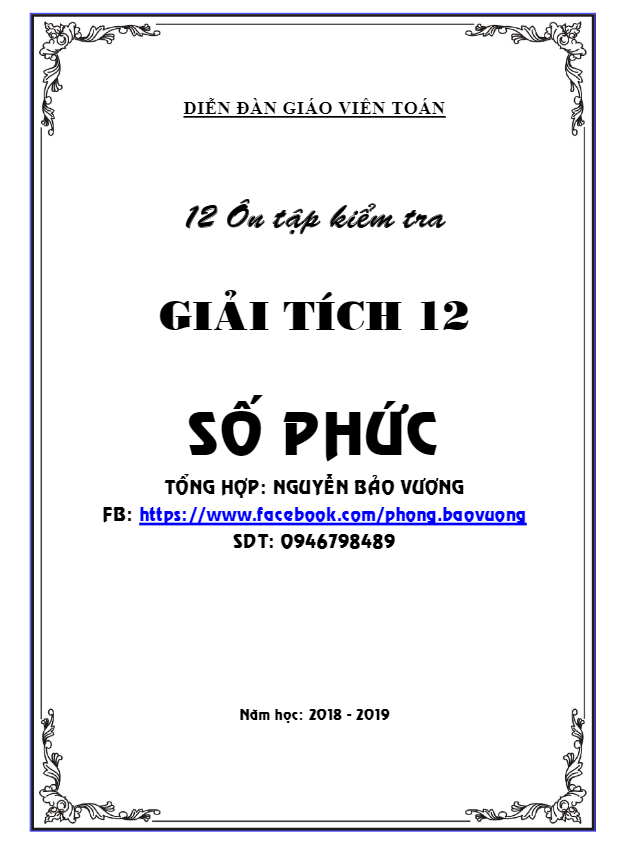 12 đề trắc nghiệm kiểm tra giải tích 12 chương 4 – số phức
