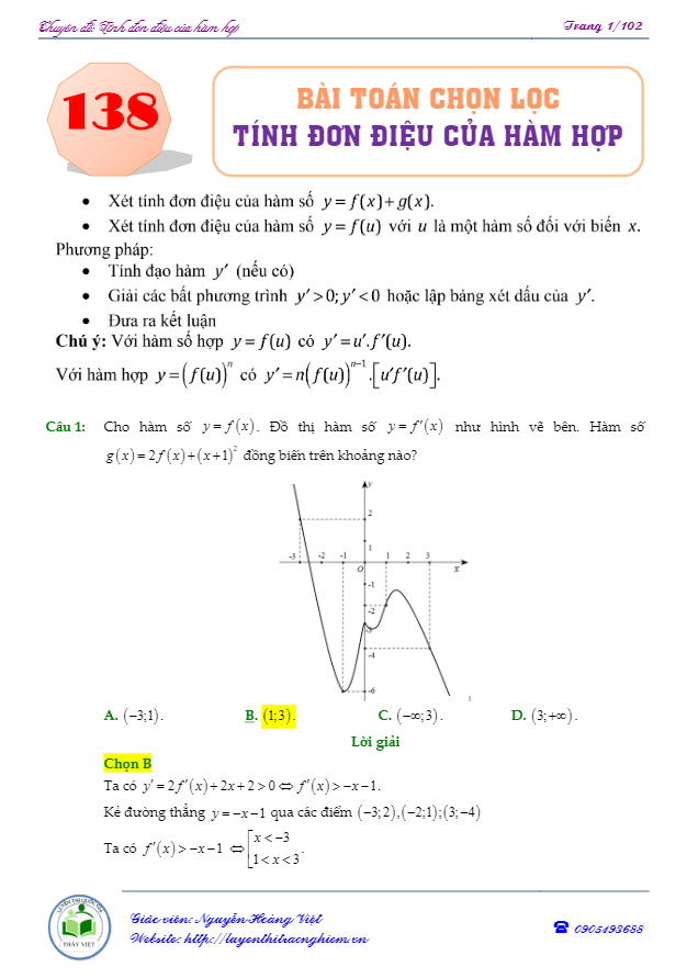 138 bài toán chọn lọc tính đơn điệu của hàm hợp – nguyễn hoàng việt