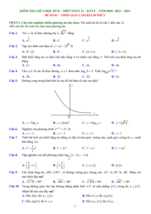 14 đề kiểm tra giữa học kì 2 toán 11 knttvcs năm học 2023 – 2024