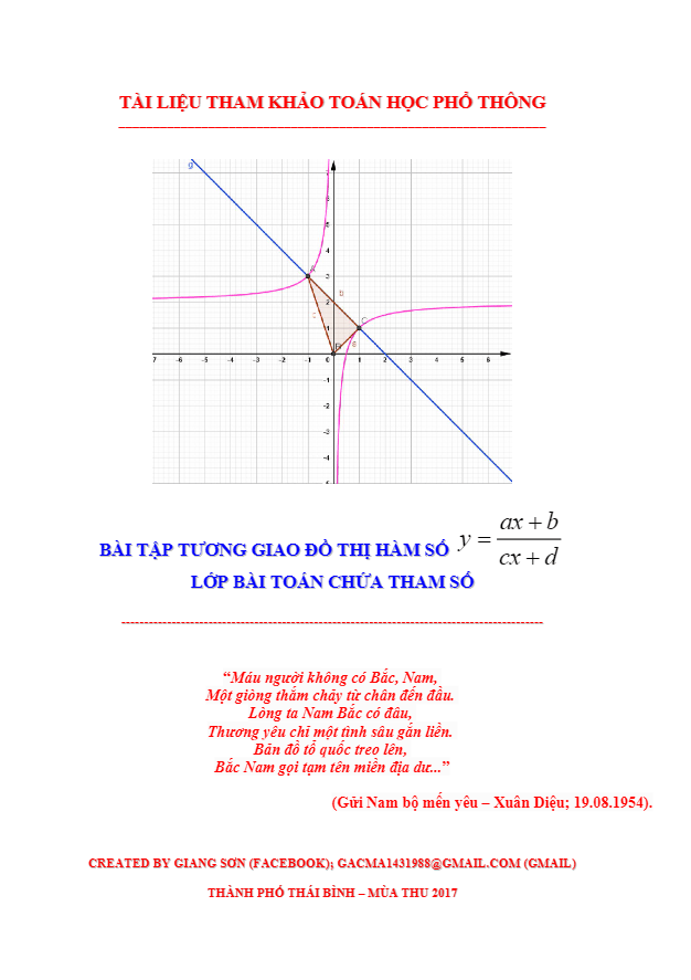 171 bài toán tương giao đồ thị hàm phân thức chứa tham số – lương tuấn đức