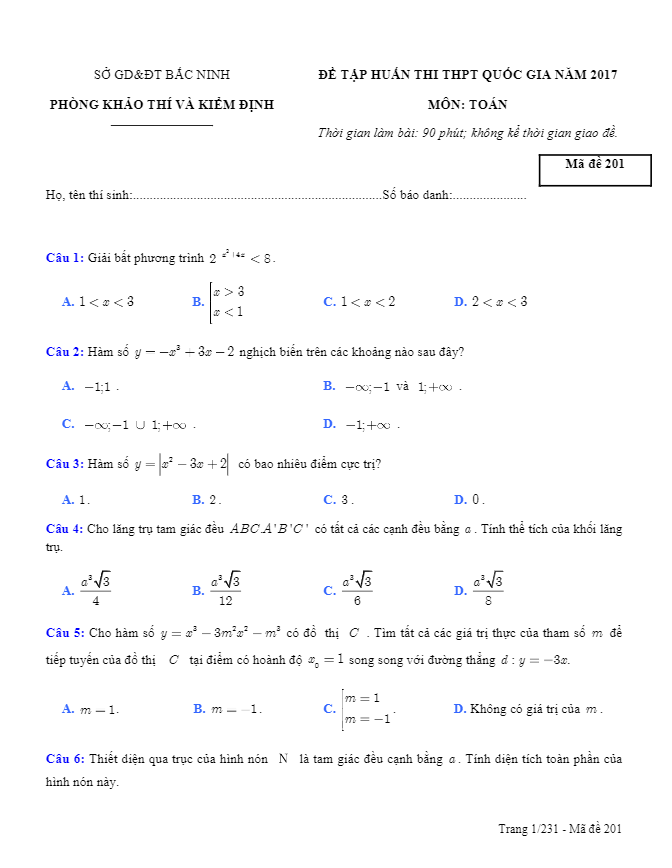 24 đề tập huấn thi thpt quốc gia 2017 môn toán sở gd và đt bắc ninh