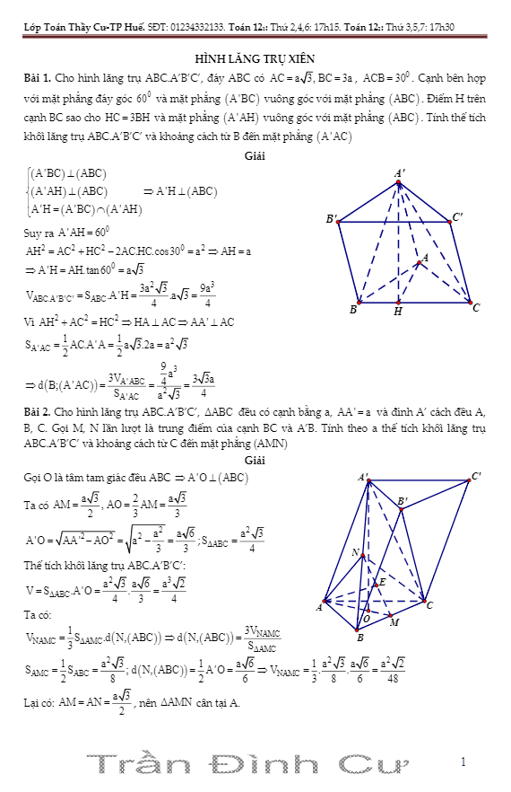 29 bài toán hình lăng trụ xiên – trần đình cư