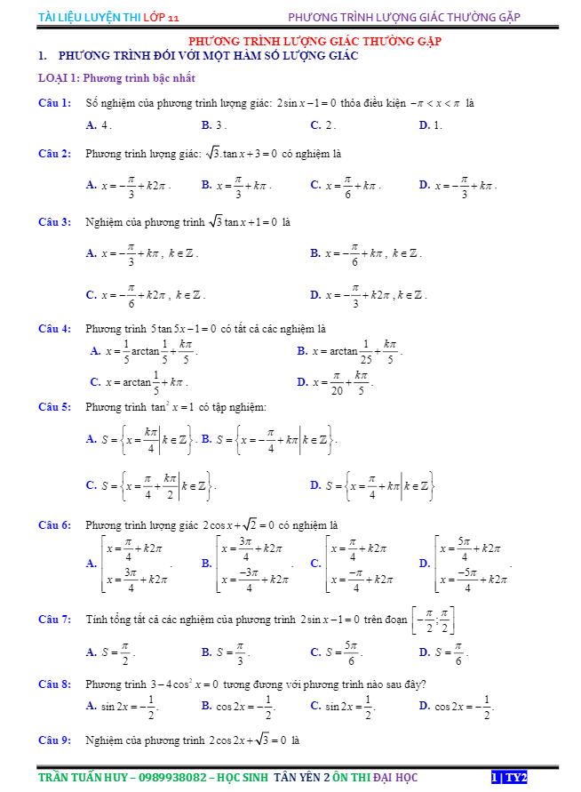 321 bài toán trắc nghiệm phương trình lượng giác thường gặp – trần tuấn huy
