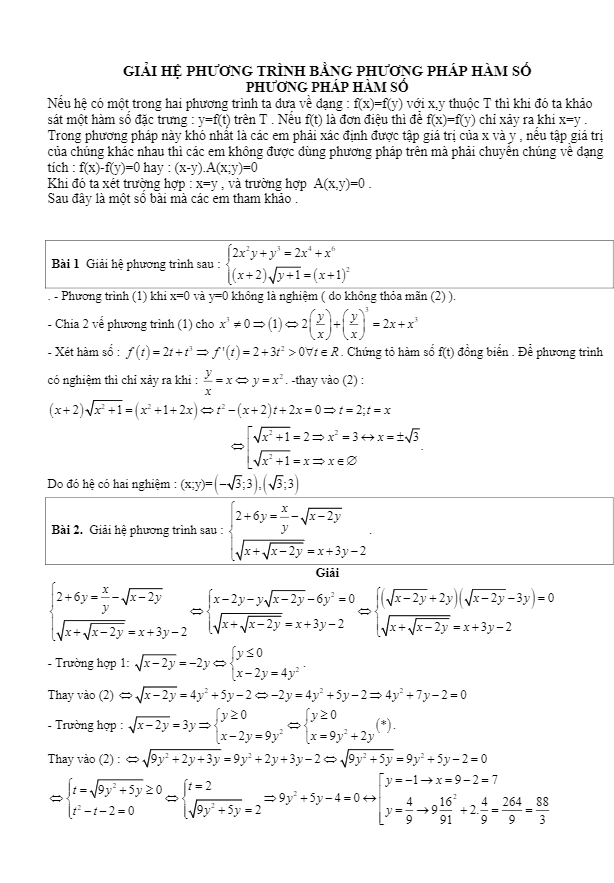 60 bài toán giải hệ phương trình bằng phương pháp hàm số điển hình – phạm văn bình