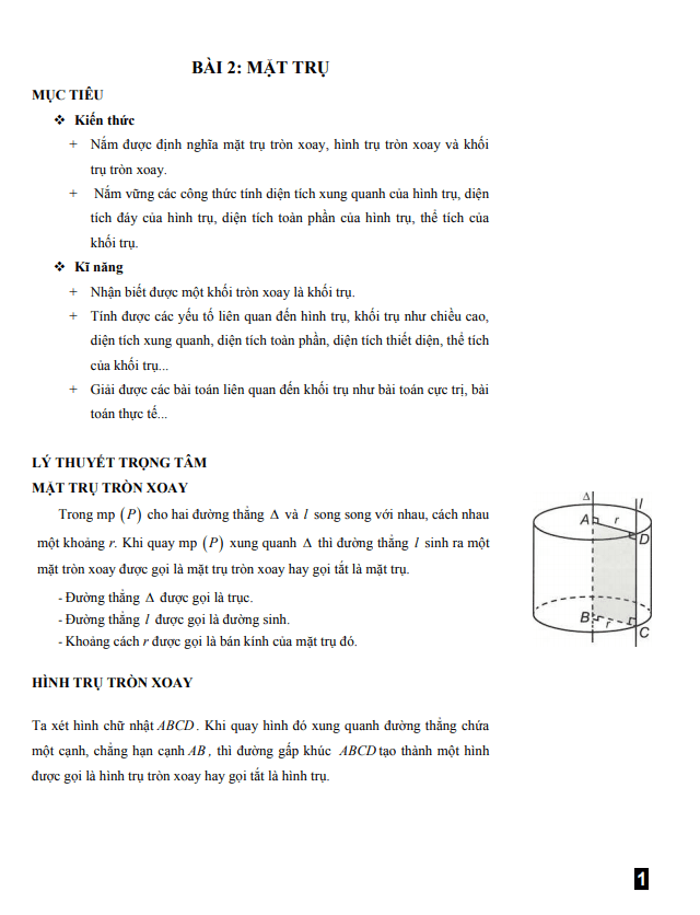bài giảng mặt trụ, hình trụ và khối trụ