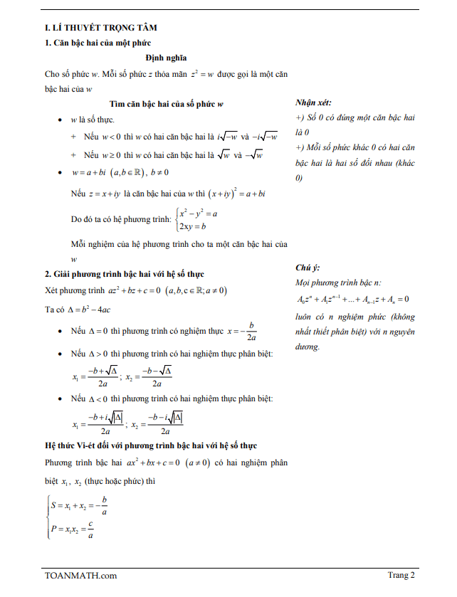 bài giảng phương trình bậc hai với hệ số thực