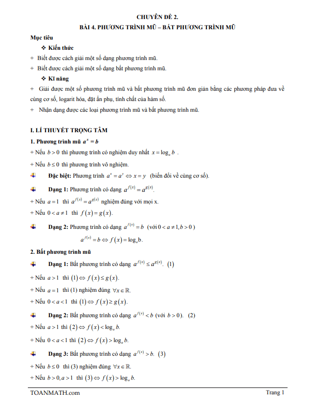 bài giảng phương trình mũ và bất phương trình mũ