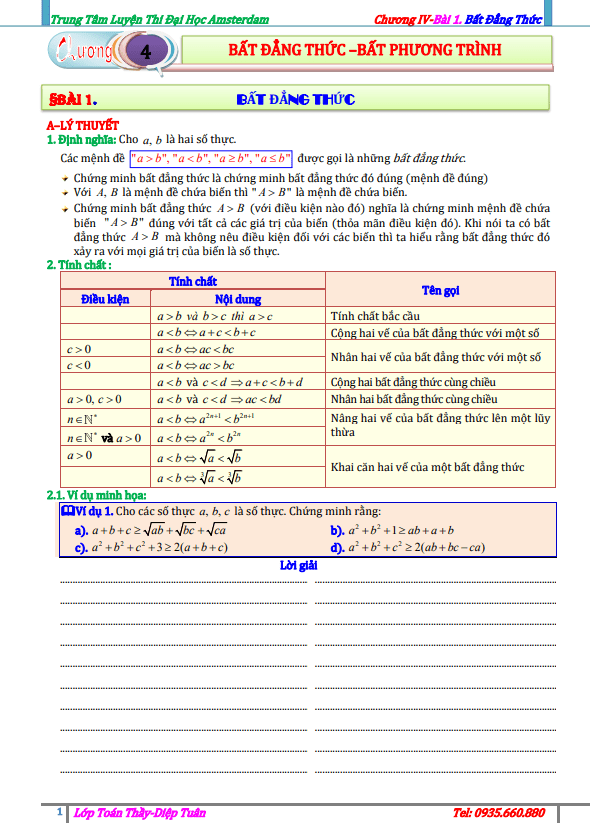 bài tập bất đẳng thức và bất phương trình – diệp tuân
