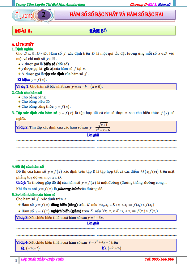 bài tập hàm số bậc nhất và hàm số bậc hai – diệp tuân