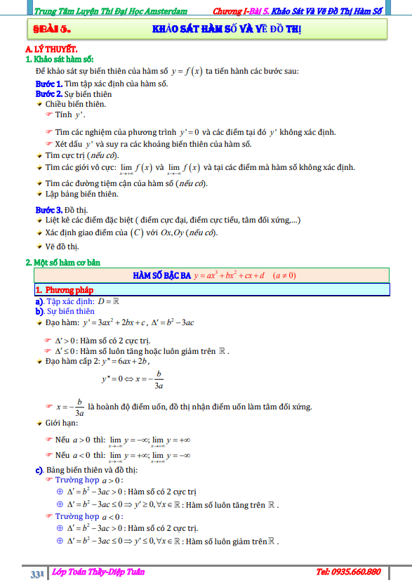 bài tập khảo sát sự biến thiên và vẽ đồ thị hàm số – diệp tuân