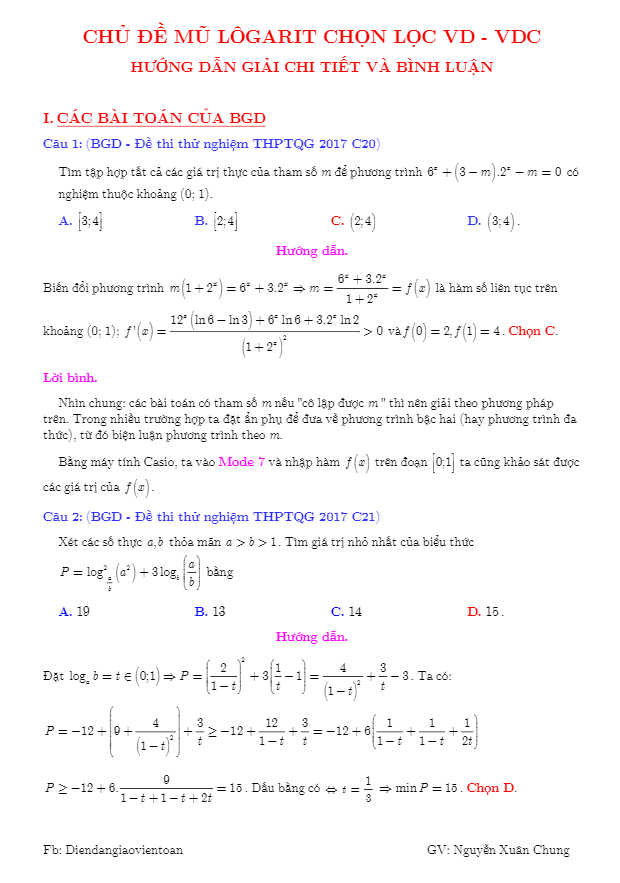 bài tập mũ và lôgarit vận dụng cao có lời giải chi tiết – nguyễn xuân chung