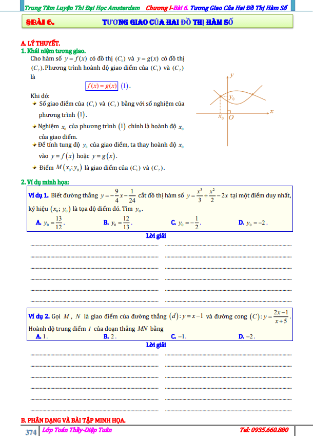 bài tập tương giao của hai đồ thị hàm số – diệp tuân
