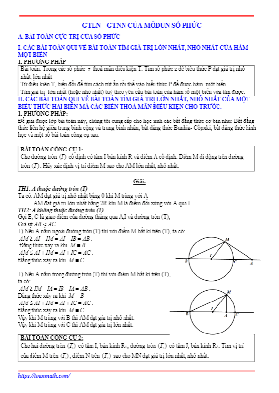 bài toán gtln – gtnn của môđun số phức