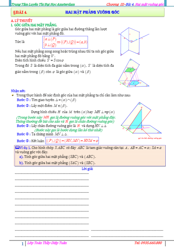 bài toán hai mặt phẳng vuông góc – diệp tuân
