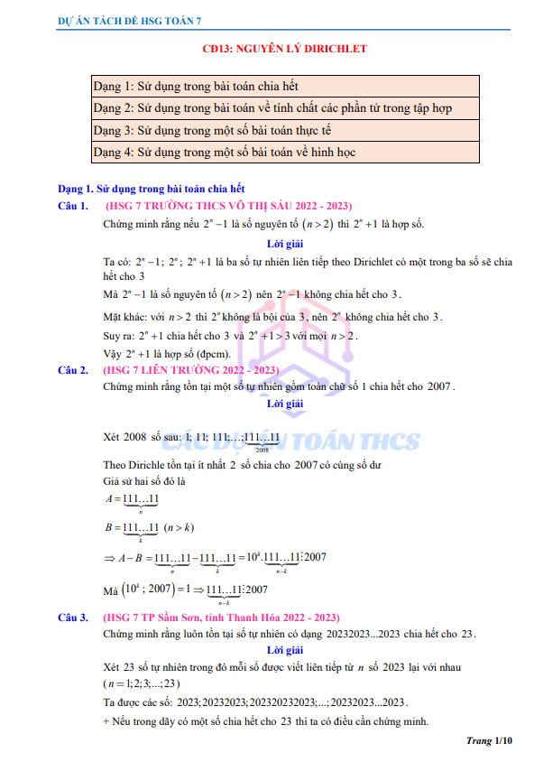 bài toán nguyên lý dirichlet trong các đề thi học sinh giỏi toán 7
