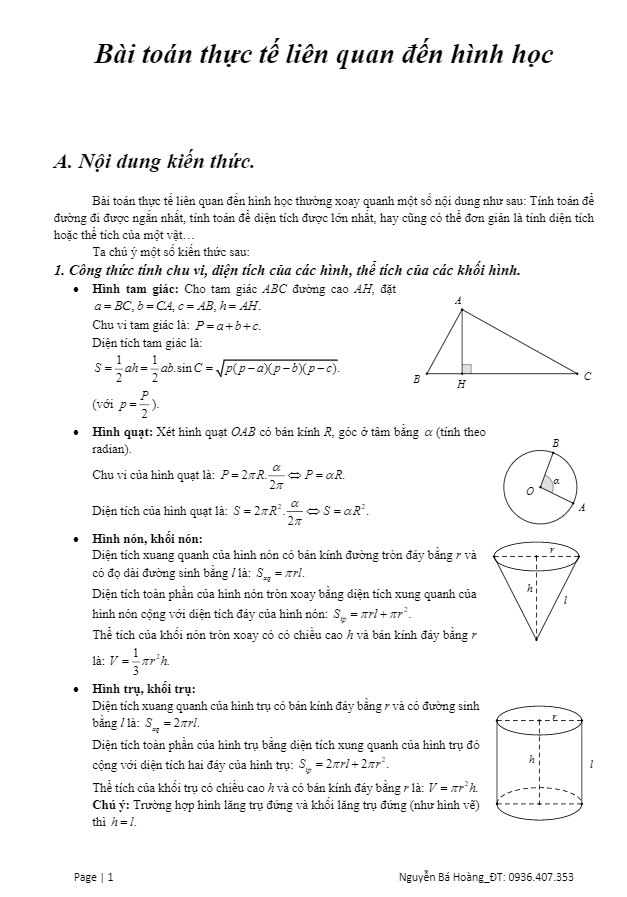 bài toán thực tế liên quan đến hình học – nguyễn bá hoàng