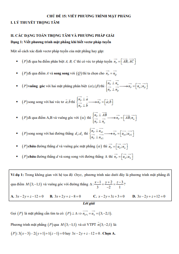 bài toán viết phương trình mặt phẳng