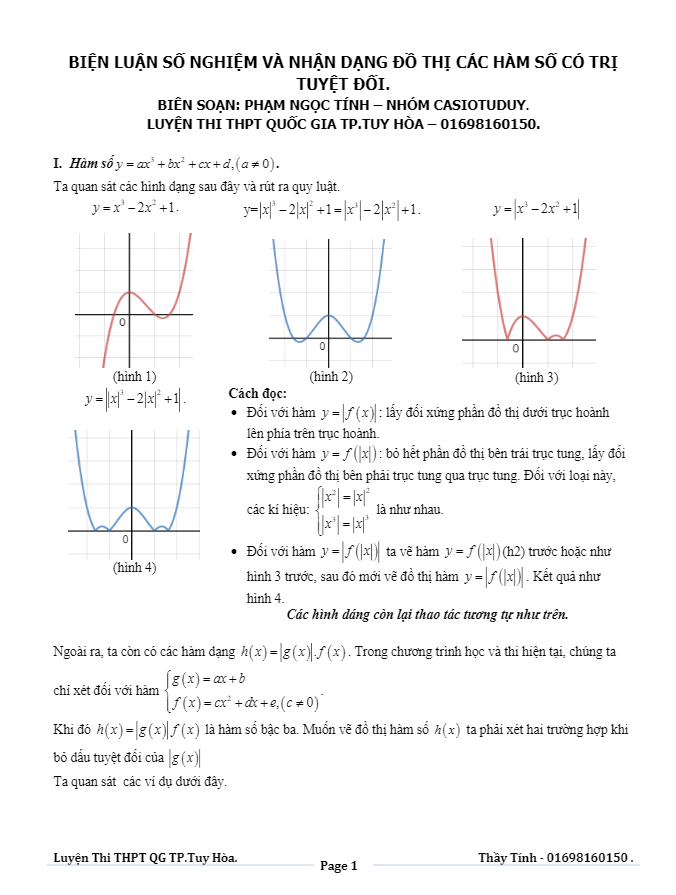 biện luận số nghiệm và nhận dạng đồ thị các hàm số có trị tuyệt đối – phạm ngọc tính