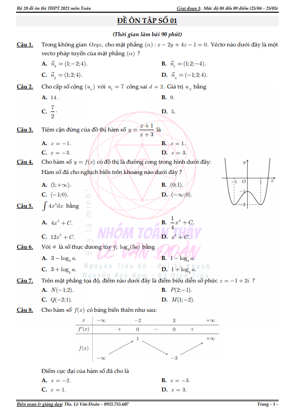 bộ 20 đề ôn thi thpt 2021 môn toán – lê văn đoàn