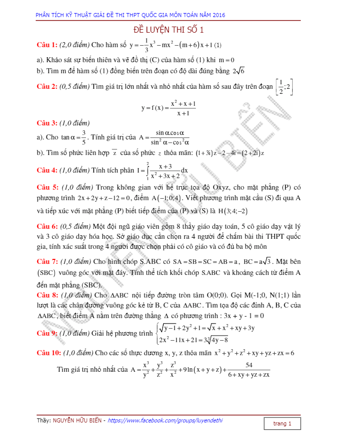 bộ 30 đề thi thử thpt quốc gia 2016 – nguyễn hữu biển