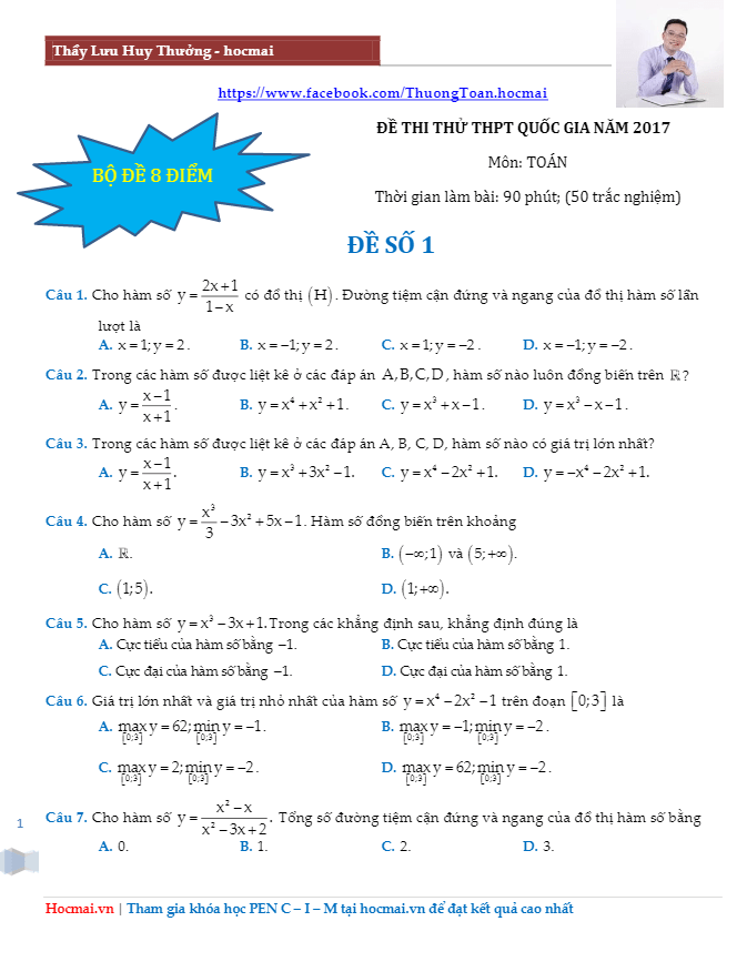 bộ đề 8 điểm thi thử thpt quốc gia 2017 môn toán có lời giải chi tiết – lưu huy thưởng