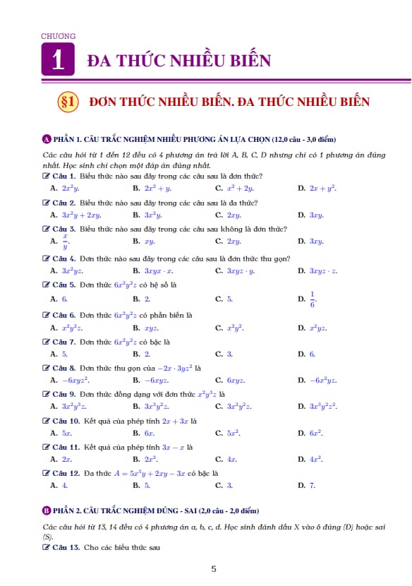 bộ đề kiểm tra theo bài học môn toán 8 cấu trúc mới