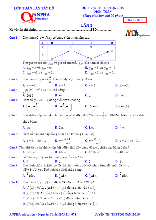 bộ đề ôn tập thi thptqg 2019 môn toán có lời giải chi tiết – nguyễn chiến