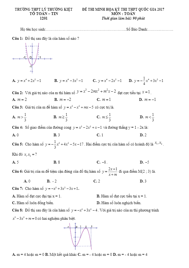bộ đề thi thử thpt quốc gia 2017 môn toán trường thpt lý thường kiệt – yên bái
