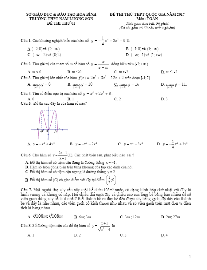 bộ đề thi thử thpt quốc gia 2017 môn toán trường thpt nam lương sơn – hòa bình