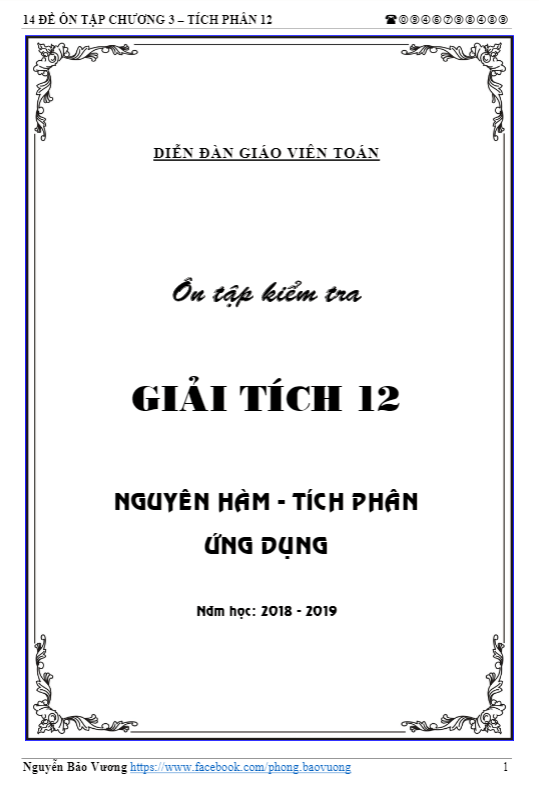 bộ đề trắc nghiệm ôn tập kiểm tra giải tích 12 chương 3 có đáp án