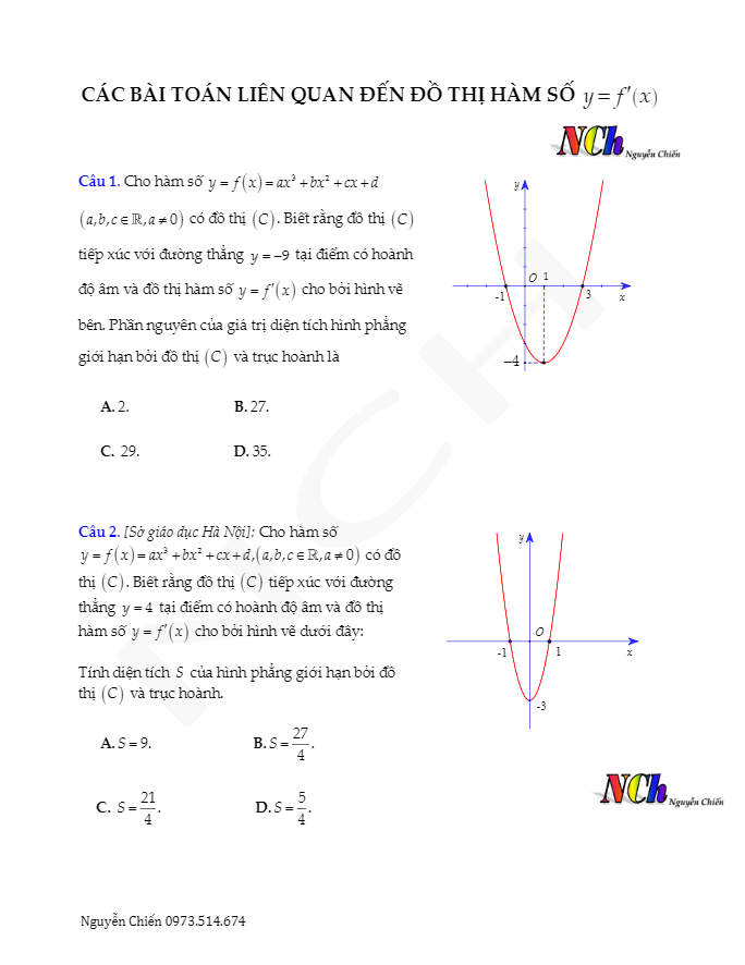 các bài toán liên quan đến đồ thị hàm số y = f"(x) – nguyễn chiến