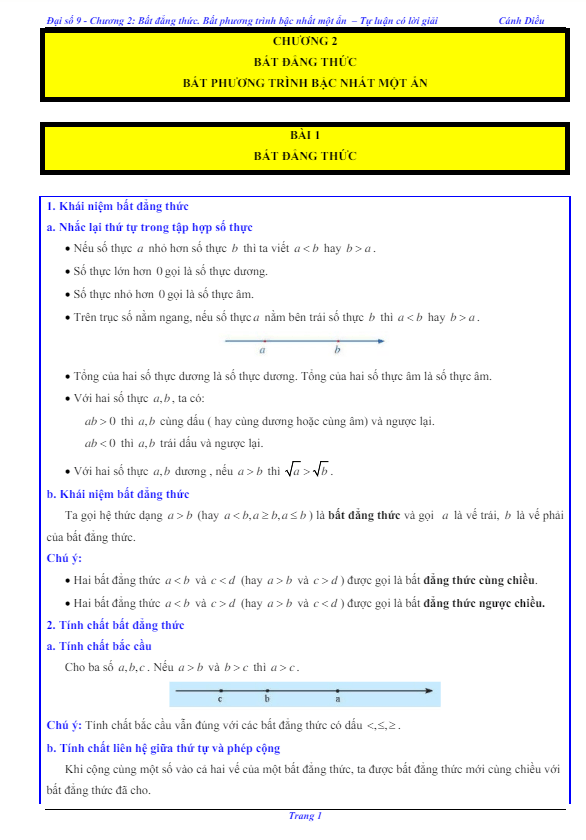 các dạng bài tập bất đẳng thức, bất phương trình bậc nhất một ẩn toán 9 cánh diều