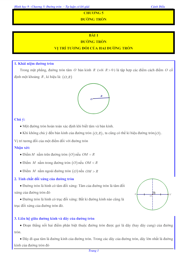 các dạng bài tập đường tròn toán 9 cánh diều