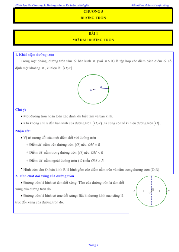 các dạng bài tập đường tròn toán 9 kết nối tri thức với cuộc sống