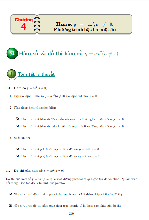 các dạng bài tập hàm số y = ax2 (a khác 0), phương trình bậc hai một ẩn