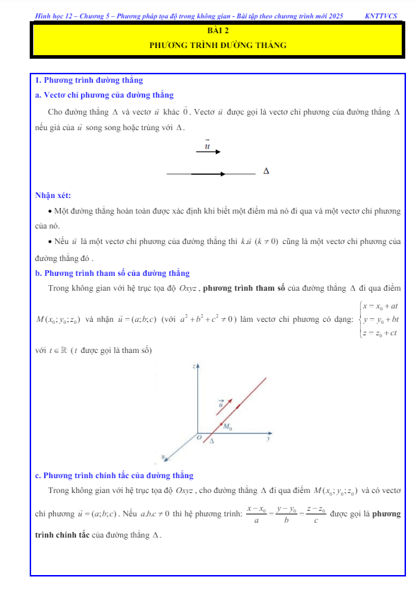 các dạng bài tập phương trình đường thẳng trong không gian toán 12 knttvcs