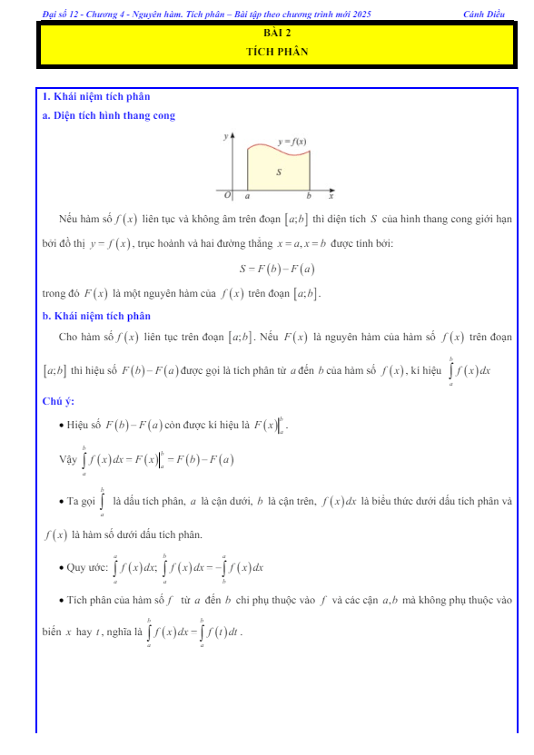các dạng bài tập tích phân toán 12 cánh diều