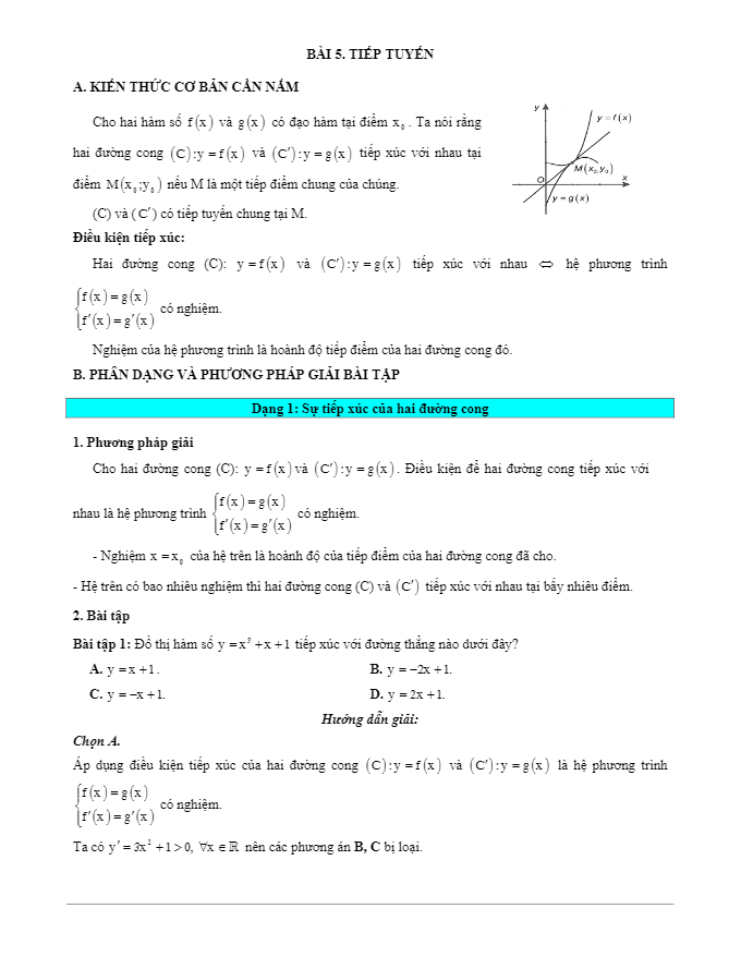 các dạng bài tập trắc nghiệm vdc tiếp tuyến của đồ thị hàm số