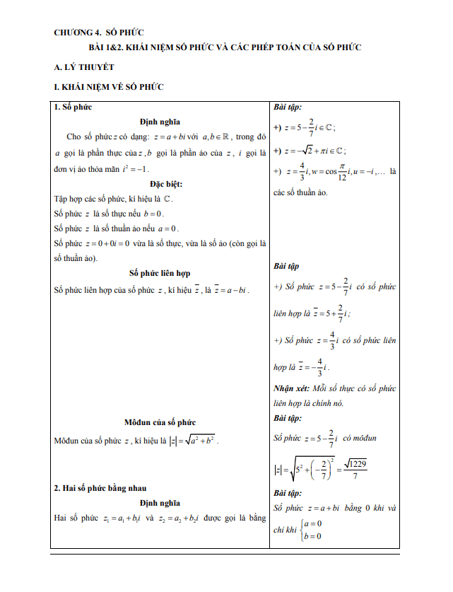 các dạng bài tập vdc khái niệm số phức và các phép toán của số phức
