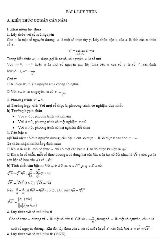 các dạng bài tập vdc lũy thừa và hàm số lũy thừa