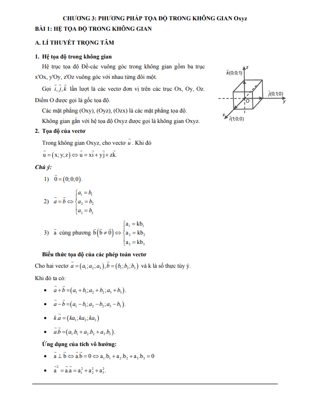 các dạng bài tập vdc phương pháp tọa độ trong không gian