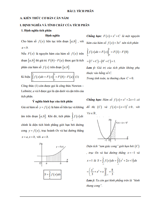 các dạng bài tập vdc tích phân và một số phương pháp tính tích phân